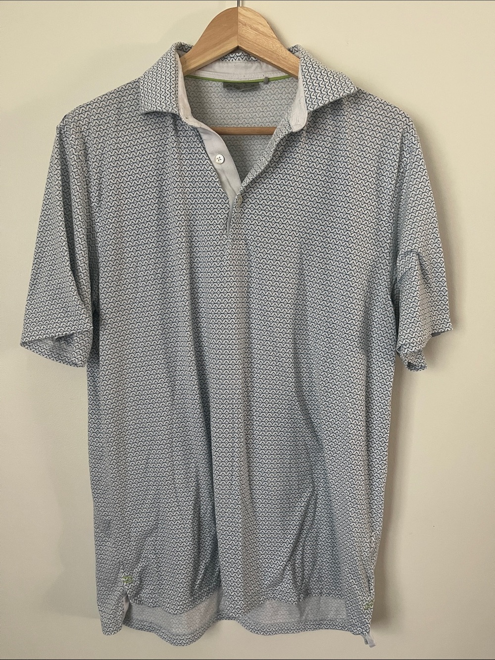 Men's Short-Sleeve Polo in Light Blue Micro-Print